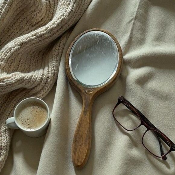 VTG 82s Gale Blashka Hand Held Heirloom Mirror Wood Painted Florals Signed Dated - Picture 8 of 9